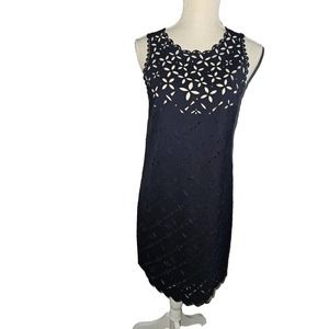 J Crew Laser-cut Floral Shift Dress w/Slip 2 Womens Sleeveless Navy Blue Size 2